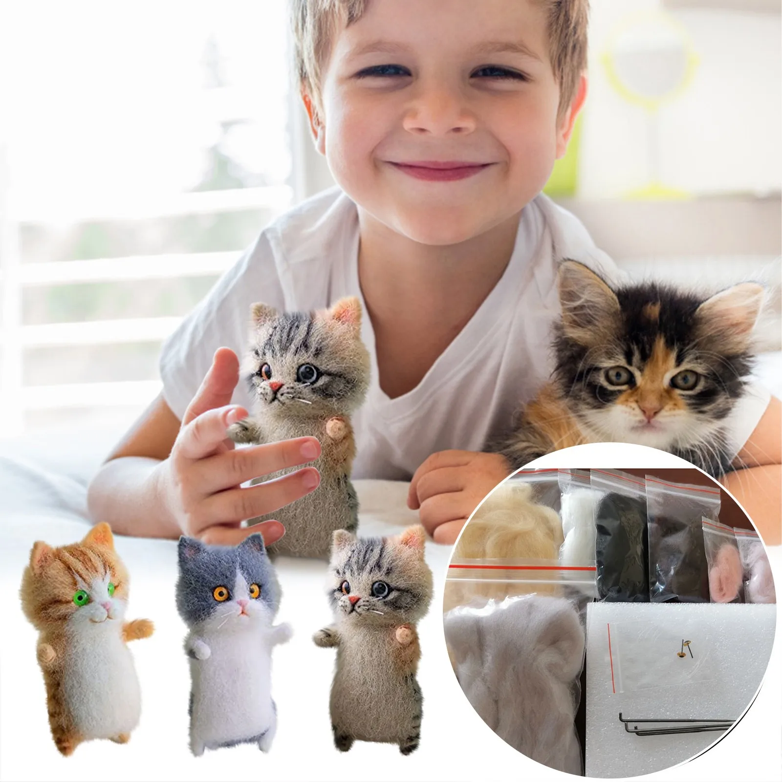DIY Fur Kitty Kit Wool Felts Poke Handmade Needle Fake Plush Fabric Children's Gift fourrure faux fur fabric | Дом и сад