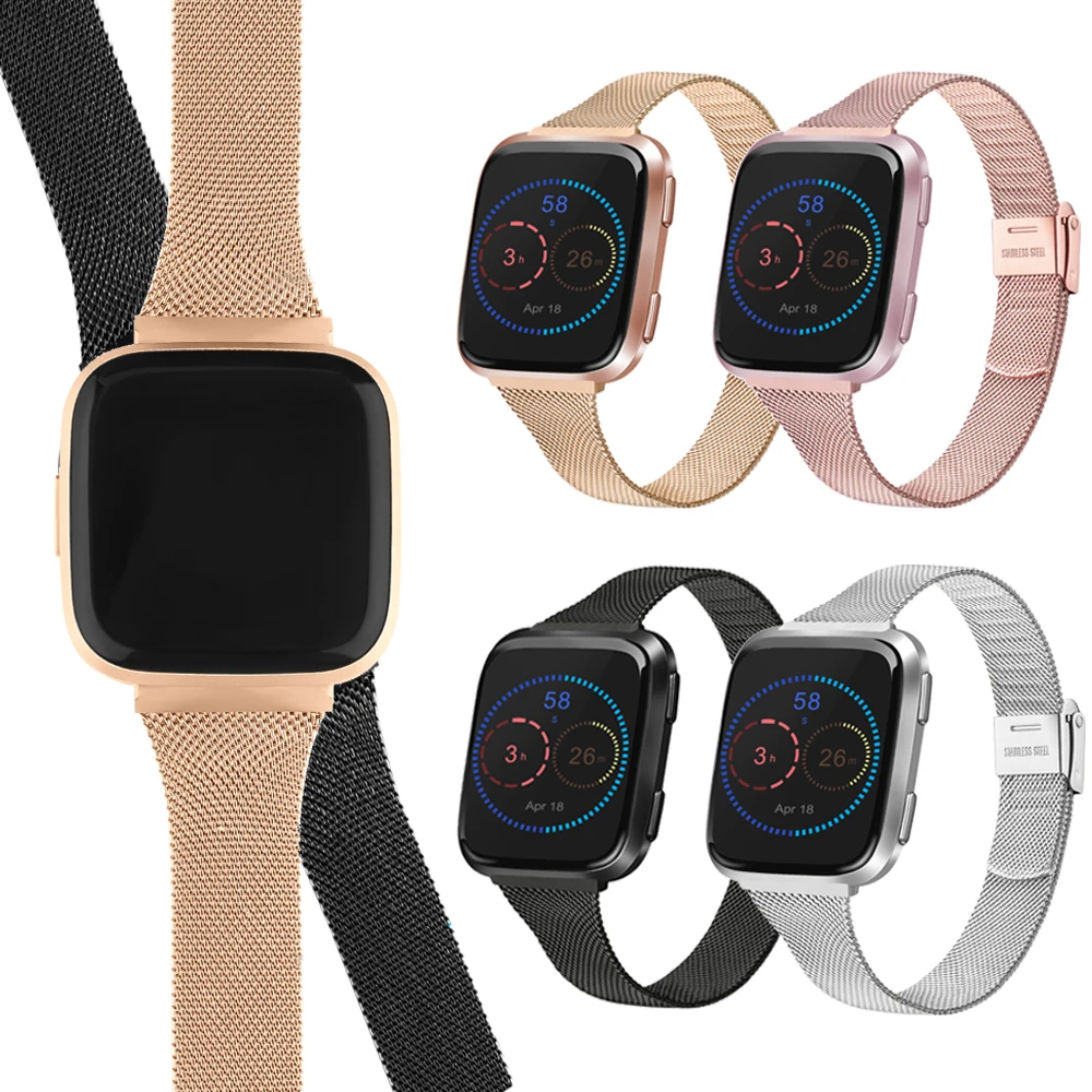 Тонкий металлический ремешок для браслета часов Fitbit Versa 2 с петлей-застежкой, замена на запястье, легкая миланская петля.