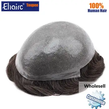 Salon Supply 10pieces -- Male Hair Prosthesis 0.12-0.14mm Knotted Skin Toupee Men Durable Wigs For Men 100% 100% Human Hair