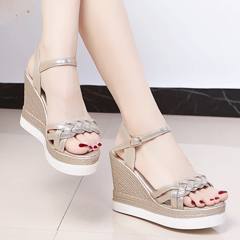Women Summer Wedge Heel Sandals Platform Sandals Strap Open Toe Chunky Bottom Casual Shoes 2022 gold silver pink sandals 10cm