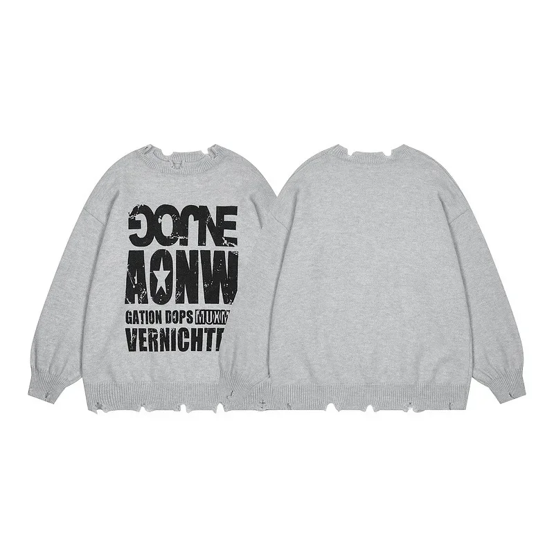 Американский винтажный свитер с буквенным принтом унисекс повседневный вязаный