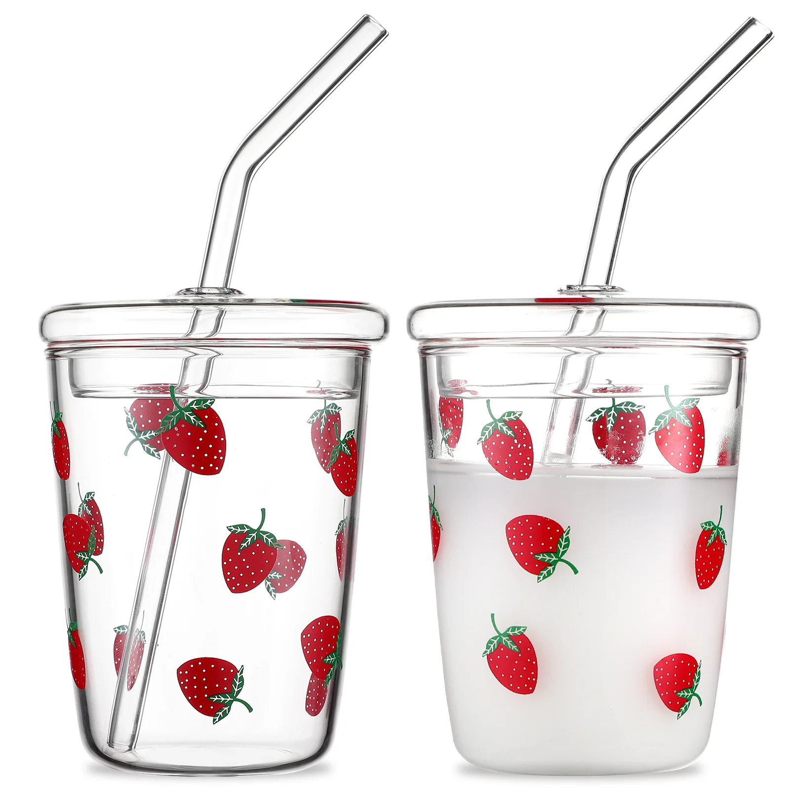 

2 Pcs Strawberry Glasses Glass Tumbler Lid Hawaiian Drink Cups Clear Glass Mugs Glass Sippy Cup Juice Strawberry Tumbler