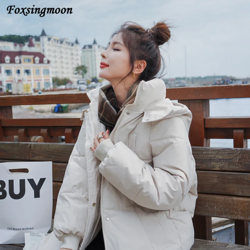 Women's Coat 2022 New Korean Version Loose Mid-Length Zipper Down Padded Jacket With Hood Thick Winter Outwear Female Trend