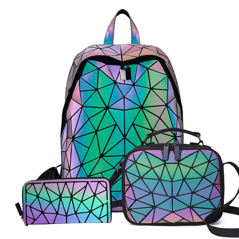 

Bag Rucksack Luminous Backpacks Backpack Laptop Holographic Bag Bao Backpack Geometric 14inch Female Trave Women School Shoulder