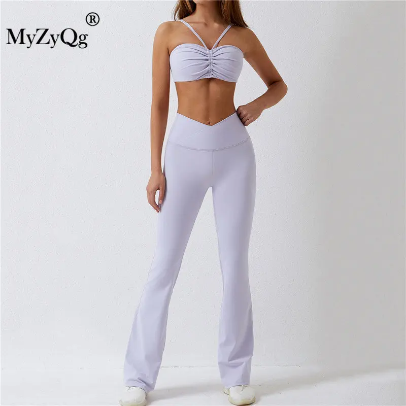 

Летний комплект для йоги MyZyQg из двух предметов, бюстгальтер с красивой спиной для тренажерного зала, леггинсы для бега, модный Быстросохнущий Спортивный костюм, женский комплект для тренажерного зала
