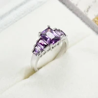 elegant female purple rhinestones ring retro romantic silver color engagement rings for women shiny geometry square zircon gifts