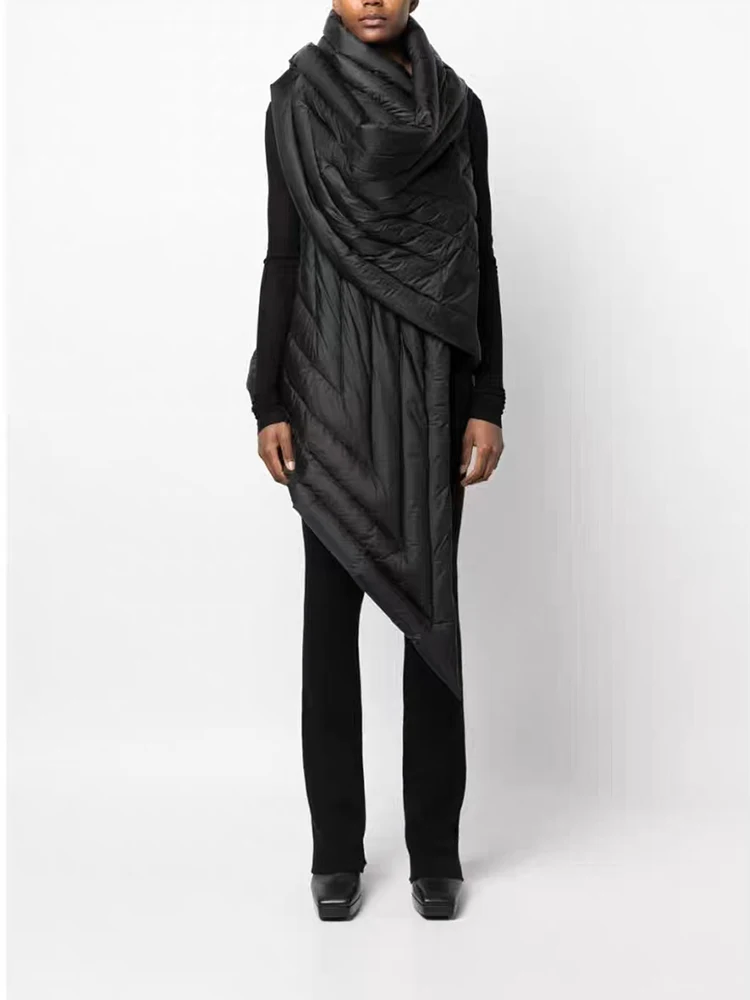 Черный Асимметричный женский пуховик без рукавов с запахом индивидуальный