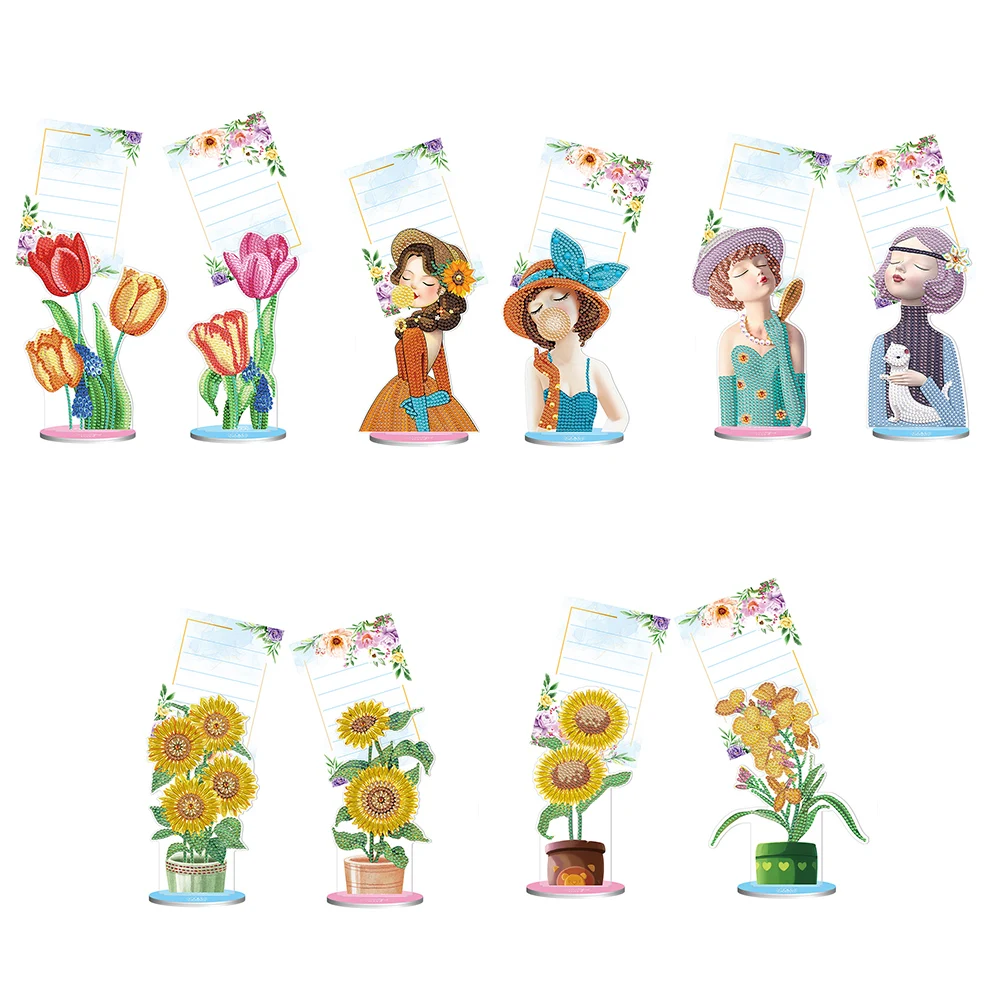 

2Pc Diamond Painting Valentines Day Gift Special-shaped Drill Note Holder Card Table Stand Memo Paper Message Desktop Decoration