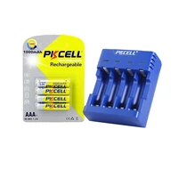 pkcell 4pcs 1000mah 1 2v aaa rechargeable battery aaa batteries with battery charger 4slot usb univeral chargers for aa or aaa