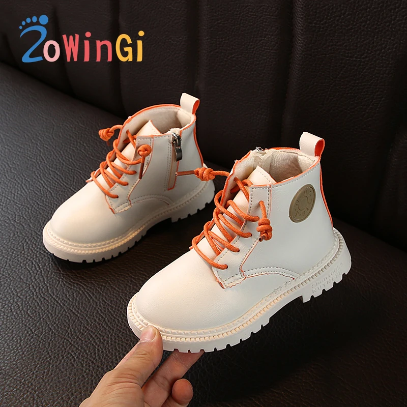 

Осенние детские ботинки для девочек, размеры 21-30, Детские Ботинки Martin на боковой молнии, ботинки для девочек, детские резиновые ботинки для д...