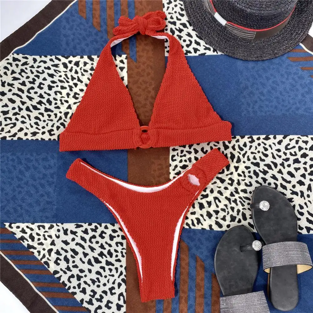 

Однотонный Популярный бюстгальтер с лямкой на шее, женский купальник, удобный купальный костюм с открытой спиной для путешествий