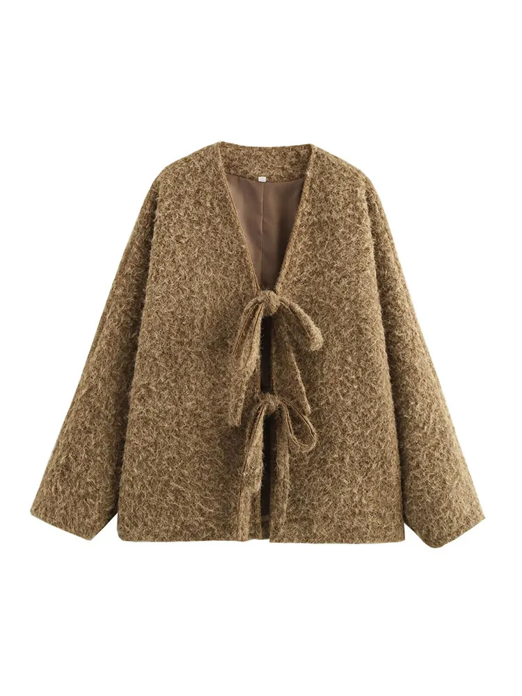 TRAF Элегантные женские свободные однотонные пальто на шнуровке Модная