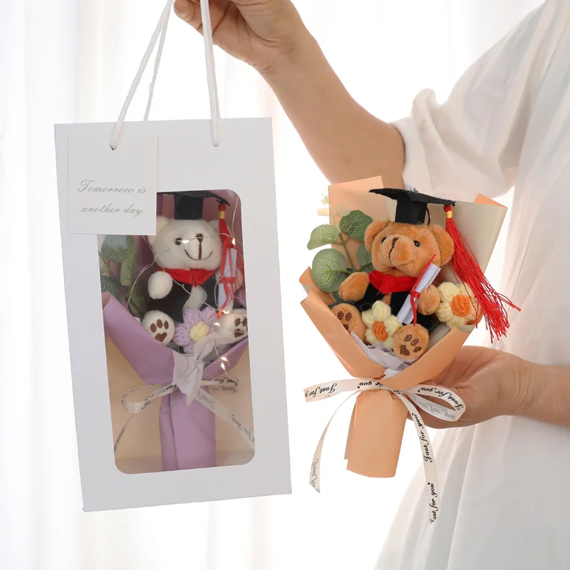 Kawaii Dr. Bear вязаный букет оригинальная мультяшная плюшевая игрушка цветы для