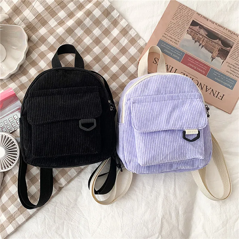 

Fashion Women Mini Backpack Solid Color Corduroy Small Backpacks Simple Casual Student Bookbags Traveling Backpacks 2023