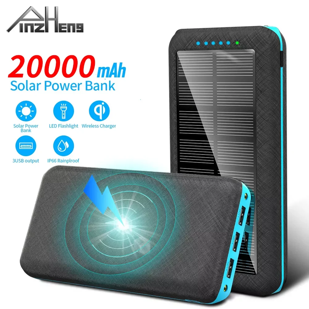 

2023New PINZHENG 20000mAh Wireless Charging Power Bank For iPhone Xiaomi Solar Power Bank External Battery Portable Charger For