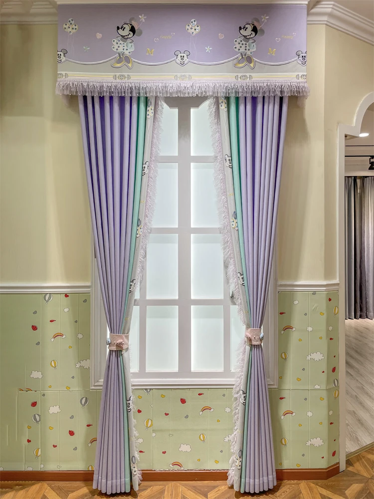 

Customize Curtains for Living Room Bedroom Lixury Purple Girl PrincessCartoon Cute Mickey Mouse High Shading Window Curtain