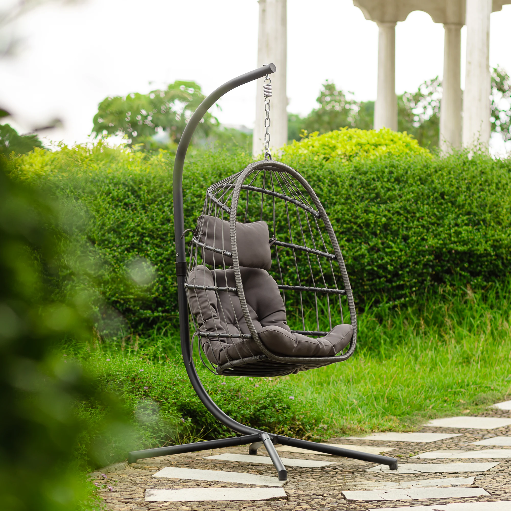 Swing Chair Patio Egg Chair Uv Resistant Dark Grey Cushion Aluminum Frame