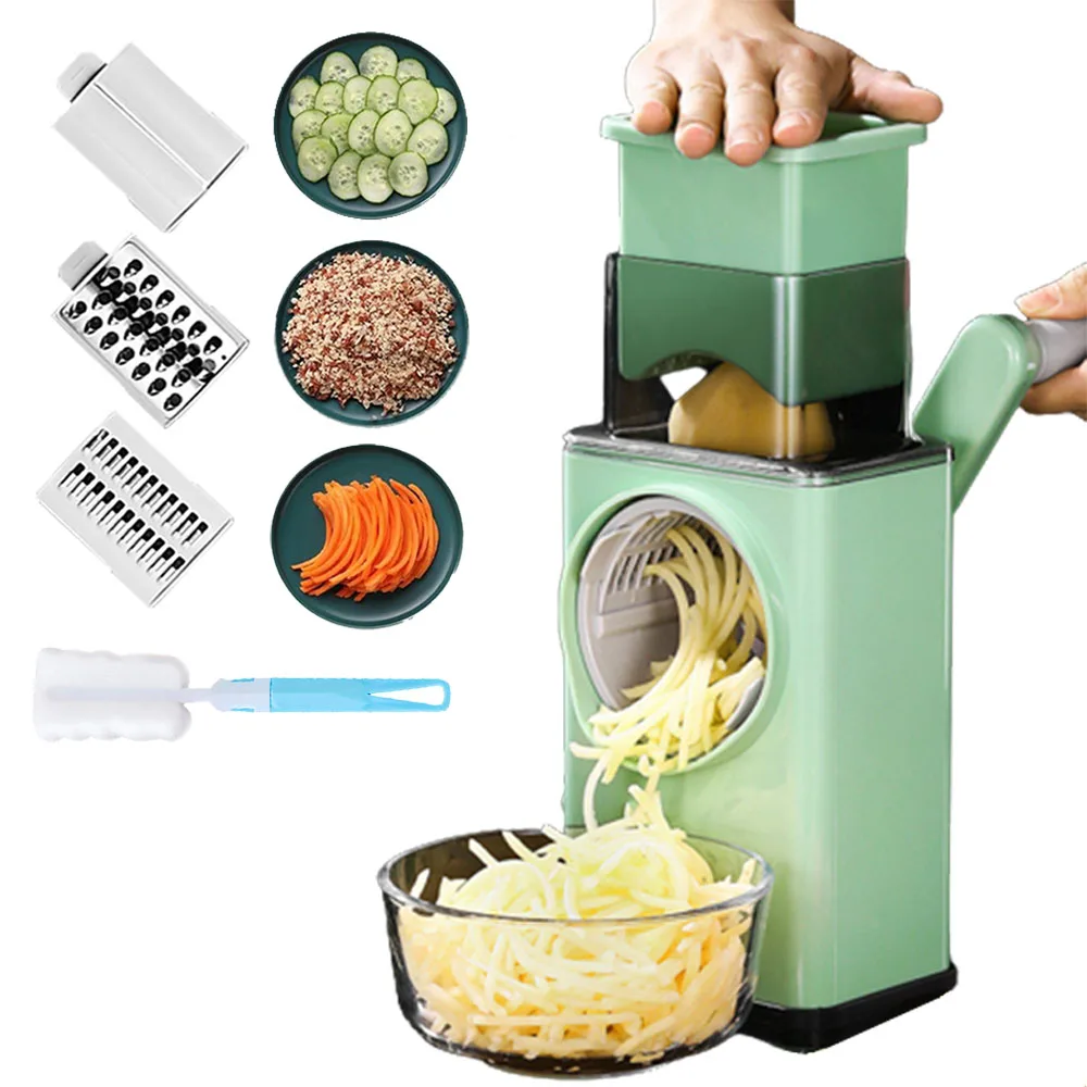 

Upgraded Rotary Vegetable Grater Multifunctional Slicer With Handle Fast Shredder 3 in1 Round Chopper Manual Kitchen Accessories