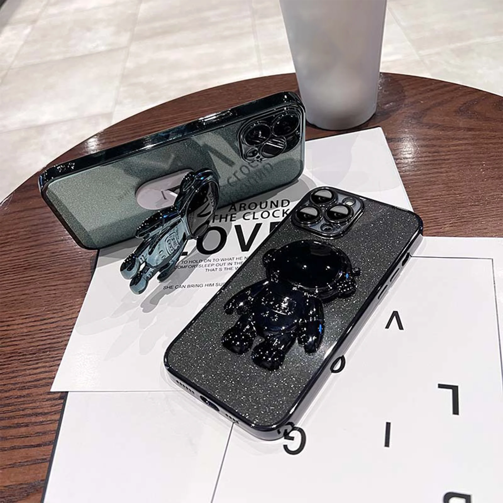 

Electroplate Giltter Case for iPhone 14 Pro Max Plus with Lens Camera Protector Flim Astronaut Fold Stand Holder Phone Cover New