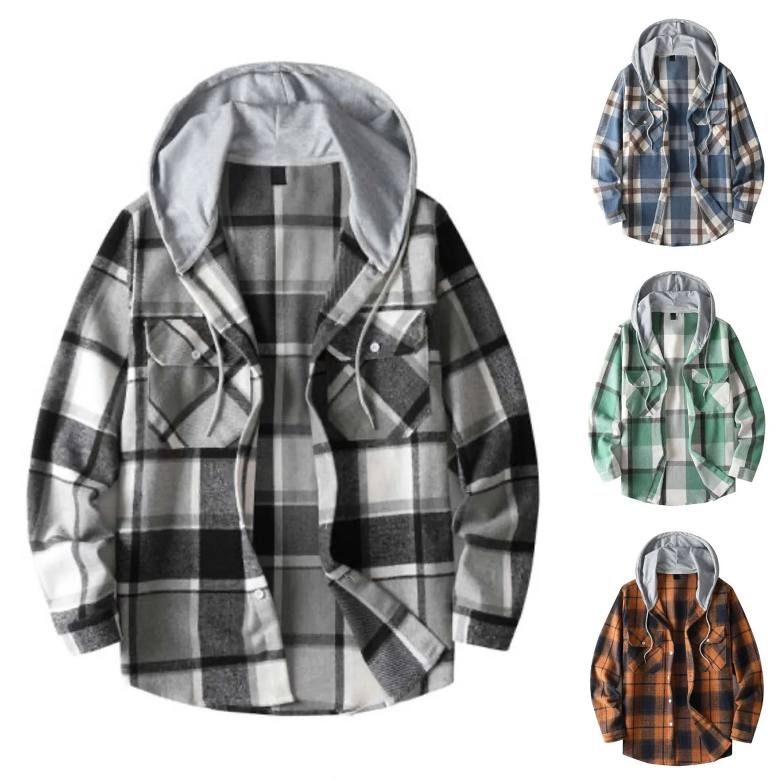 Мужская клетчатая толстовка с капюшоном модная Свободная Толстовка в клетку