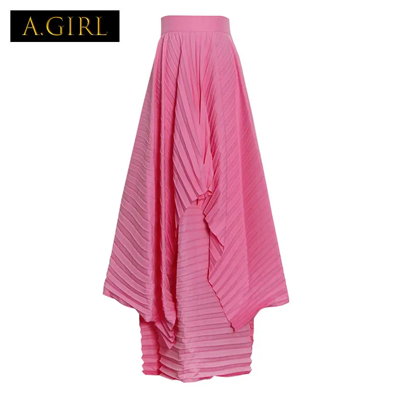 

Юбка A GIRLS с асимметричным подолом Женская, повседневная длинная Плиссированная юбка с завышенной талией, приталенная, со складками, модная ...