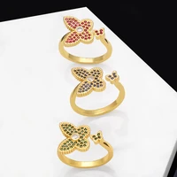 ocesrio multicolor butterfly ring for women zircon copper gold plated adjustable wedding party gift jewelry wholesale rigq59