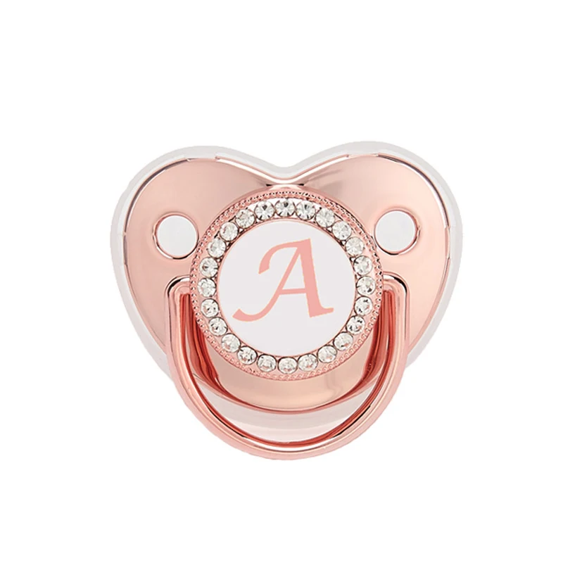 

new 26 initials rose gold clear baby pacifiers free luxury shiny pacifiers for newborns 0-12 months BPA Free