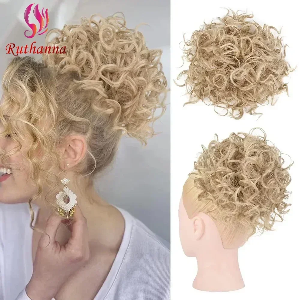 Шиньон Синтетические короткие вьющиеся волосы для женщин Шнурок с фрикадельками