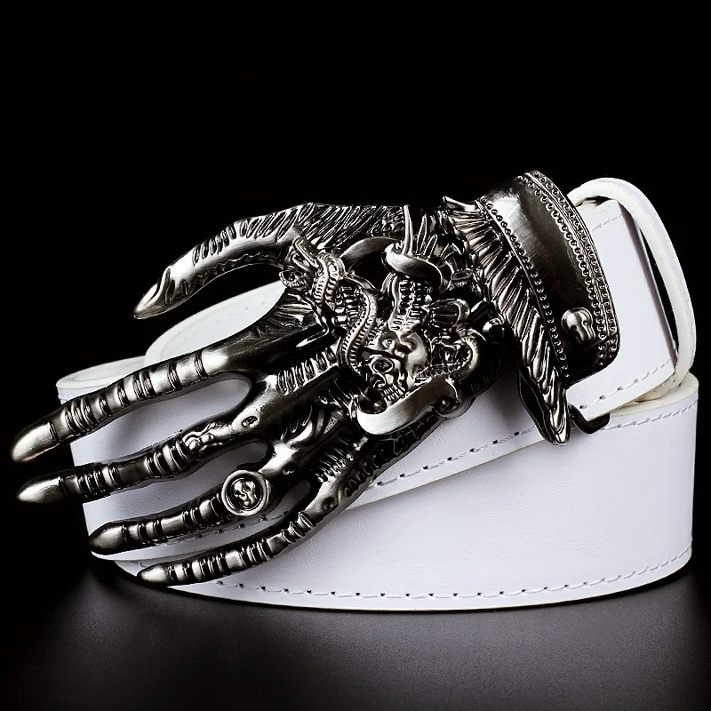 Skull Palm Fashion Men Belt Skeleton Hand Bone Metal Buckle Street Hip Hop Style Decoration