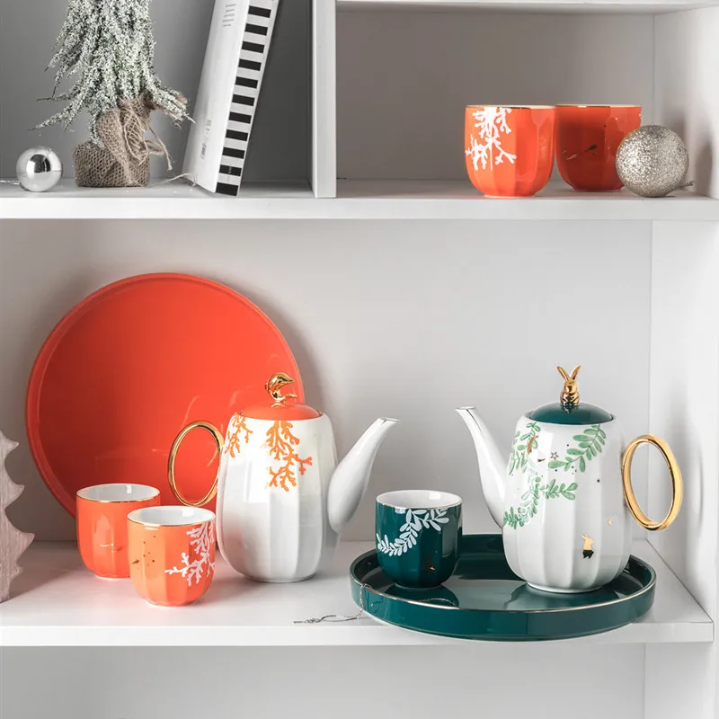 

With Gift Box Rural Style Coffee Set Luxury Porcelain Tea Set Advanced Pot Cup Ceramic Mug Teapot Drinkware Set Wedding Gift