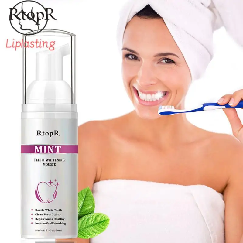 

Stains Minty Fresh Whitens Teeth Mousse Removes Stains Effective Cleansing Effective Teeth Whitening Mousse Bright Smile Gentle