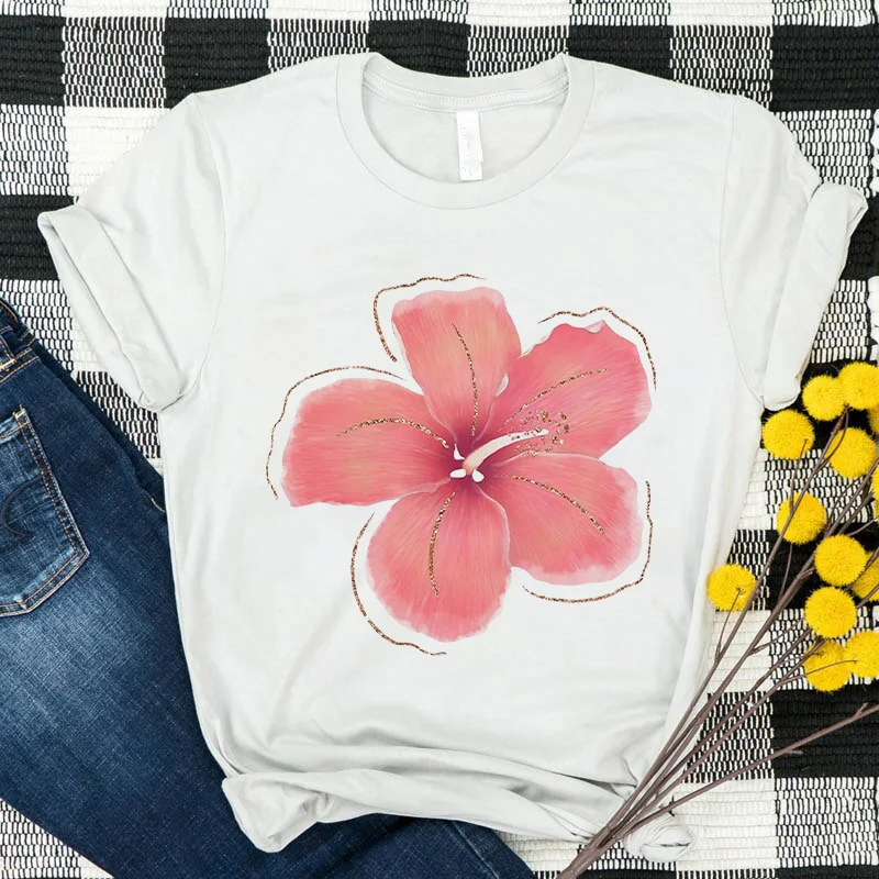 

Harajuku Beautiful Flower Tshirt Women Short Sleeve White T-Shirt Lady O-Neck Summer Casual Streetwear Clothes female Tee shirt