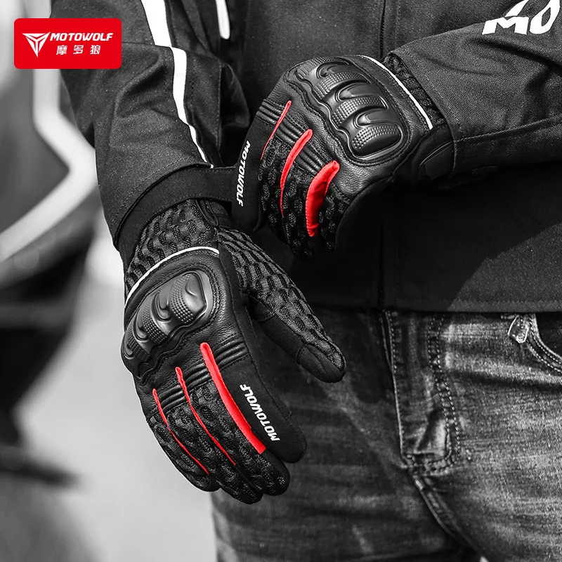 

Motowolf Leather Motorcycle Gloves Men CE Approved Motocross Riding Glove Breathable Mesh Moto Motorcyclist Gloves Summer