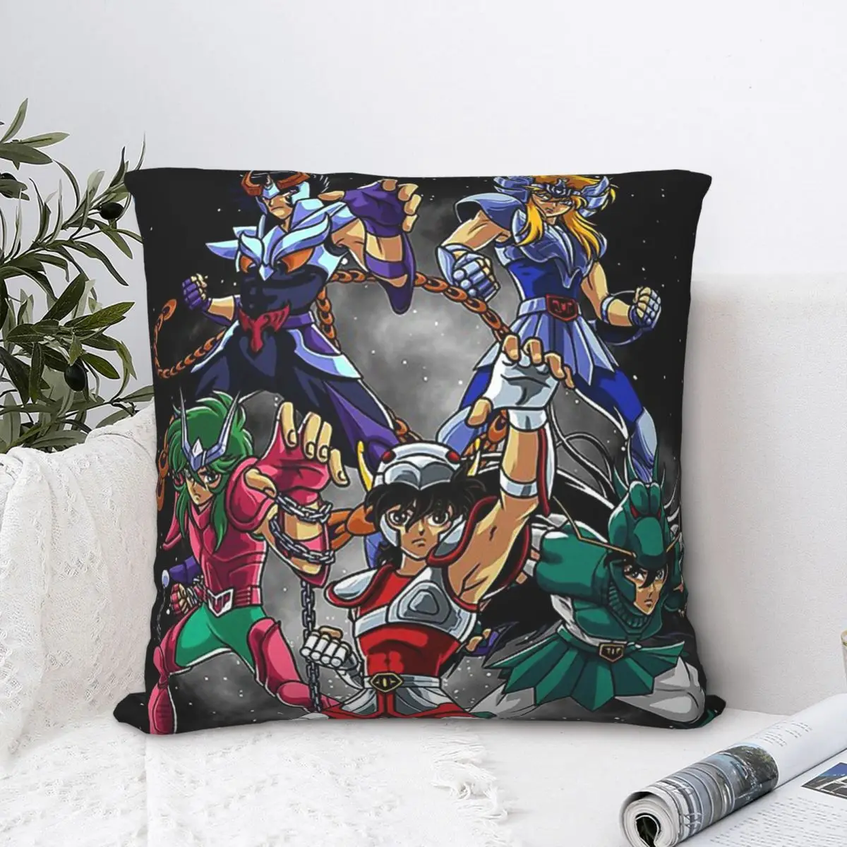 

Knights Of The Zodiac Throw Pillow Case Saint Seiya Adventure Anime Backpack Cushions Covers DIY Printed Breathable Home Decor