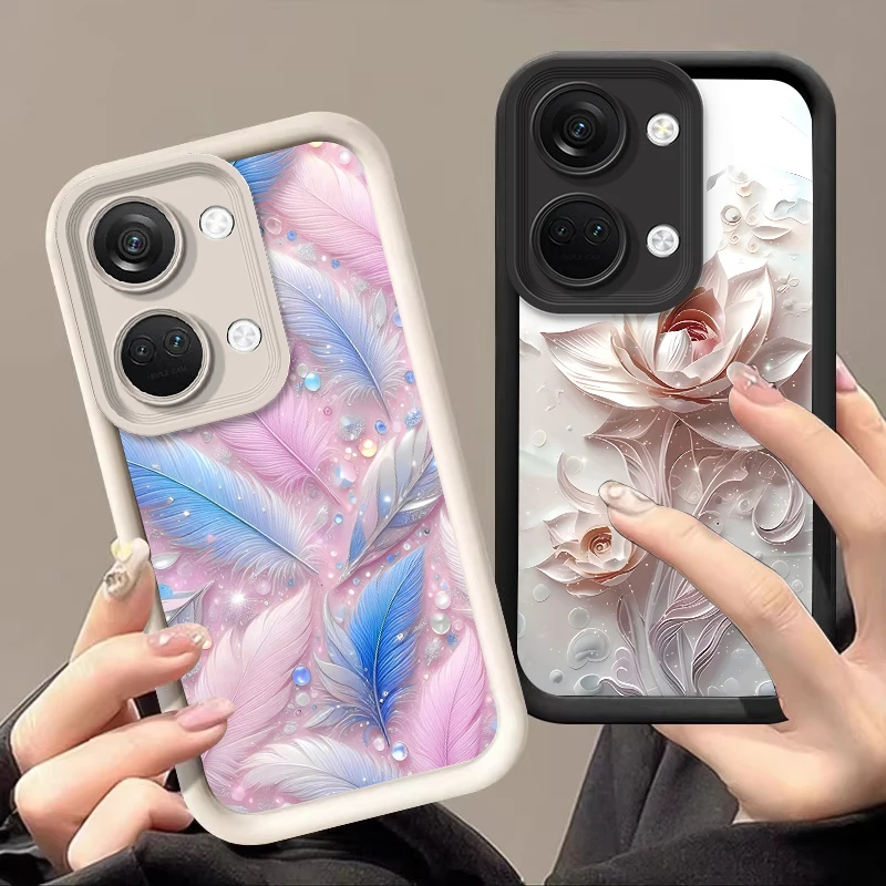 Розовые и синие перья для OnePlus Nord 2 3 4 N30 5G Onep lus 12 11 8T CE Lite 5 11R 10R противоударный чехол