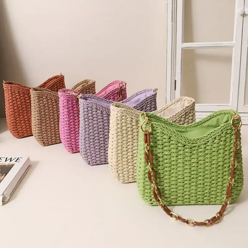 

Best-Selling 2023 Summer Women's Lightweight Handwoven Straw Shoulder Bag Cute Vacation Underarm Handbag Hobo Beach Bag Purse Id