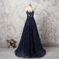 dark blue fashuon sexy evening dress a line floor length prom dress crystals sequins party dress plus size custom made real shot