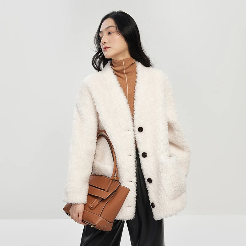 Winter Wool  Casaco Feminino Inverno 2022  High Street Thick Single Breasted  Wide-waisted  V-Neck  Winter Jacket Women