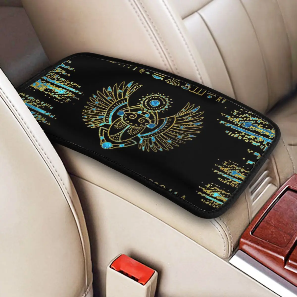 

Egyptian Scarab Center Console Cover Pad for Cars Ancient Egypt Auto Accessories Interior Waterproof Armrest Cover Mat