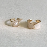 fine alloy enamel pearl ring simple geometric heart adjustable opening rings for women fashion girlfriend couple jewelry gift