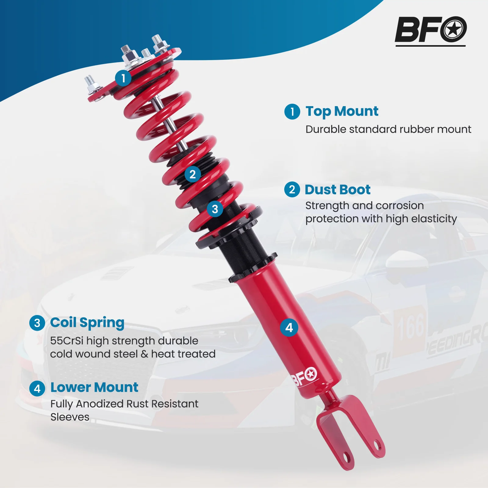 Комплект подвески койловеров для Lexus LS460 2007-2016 RWD ТОЛЬКО Амортизаторы