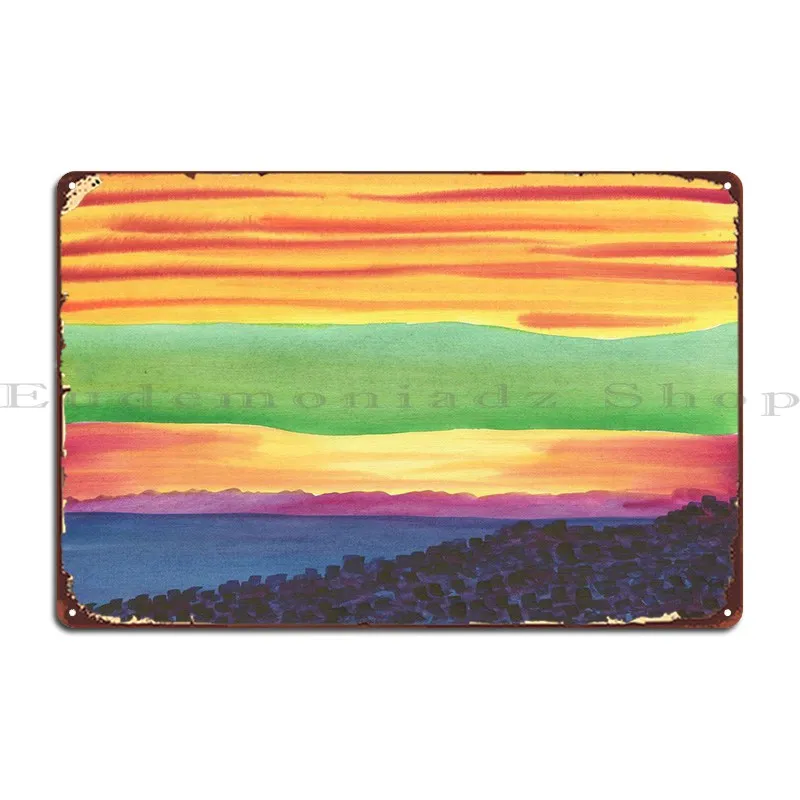

Green Sea Sunset Metal Sign Rusty Painting Design Printing Sign Tin Sign Poster