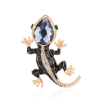 tulx crystal rhinestone lizard brooches for women black enamel cute animal gecko brooch pins jewelry coat accessories