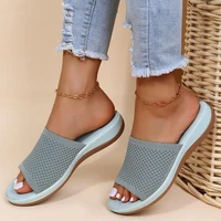 ladies slippers summer 2022 breathable lightweight knitted thick soled non slip plus size 43 beach women sandals for outer wear