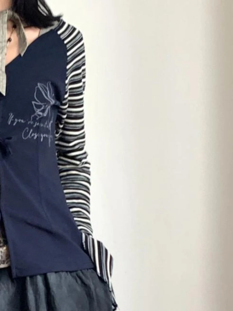 Y2k эстетические полосатые лоскутные куртки женские Harajuku гранж бандажные