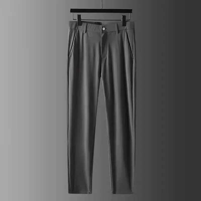 Men Clothes High Elastic Ultra-Thin Ice Silk Short Sleeve Two-Piece Summer Silky Quick-Drying Lapel Leisure Sports Suit for Men