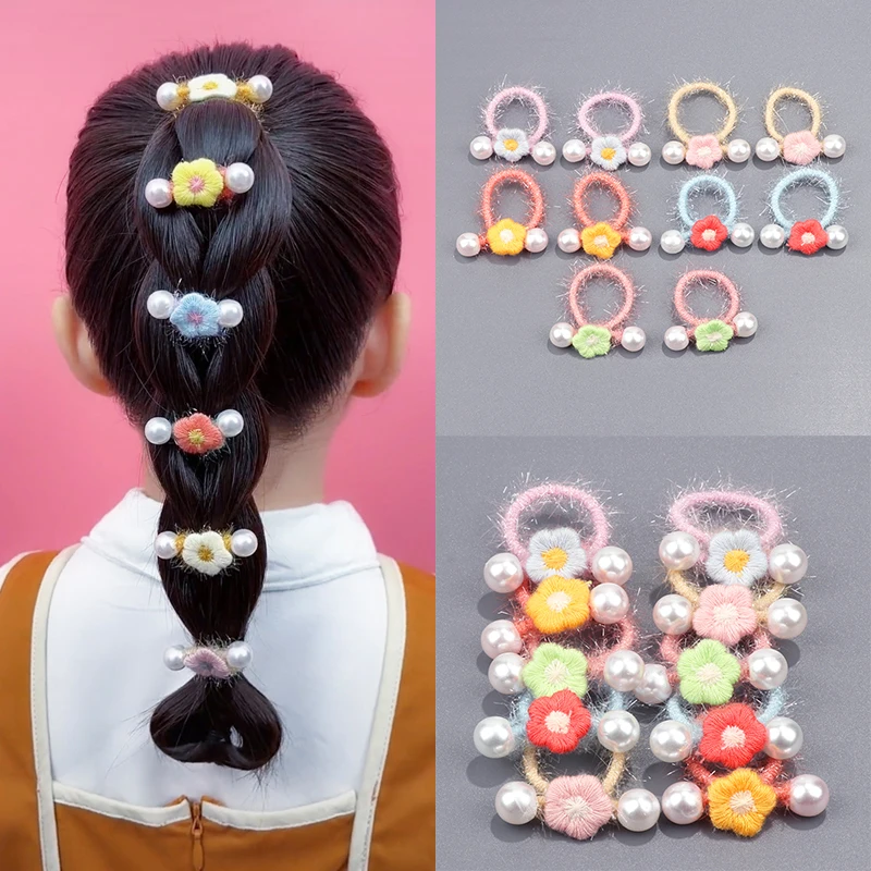 

10pcs/Set Cute Kids Girls Flower Rubber Bands Lovely Elastic Headband Tiara Children Sweet Hair Accessories Headdress Ornaments