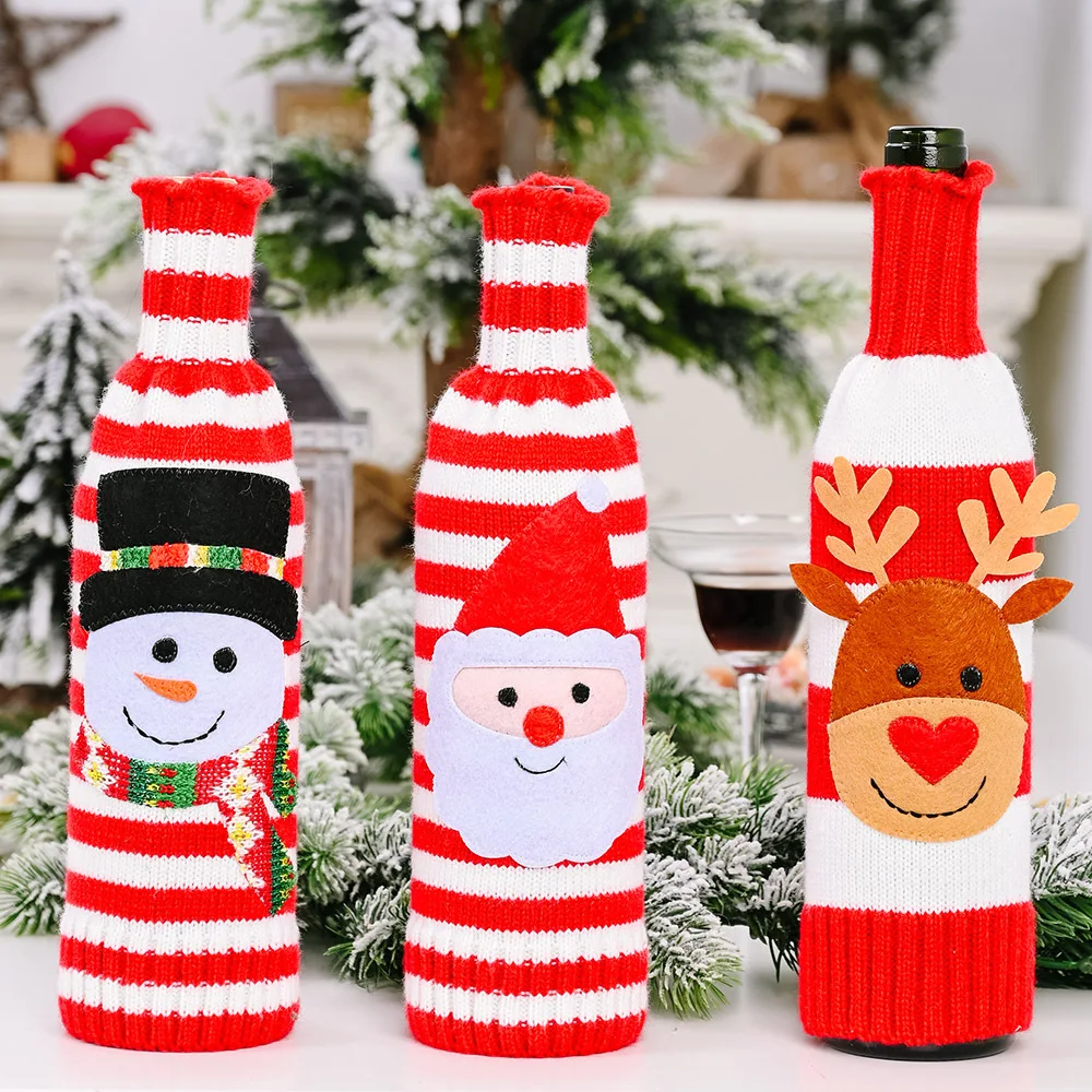 

Christmas decorations striped knitting wine bottle cover