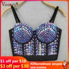 Сетчатый топ Стразы с бусинами корсет с жемчугом бриллиант пуш-ап бюстгальтер для ночного клуба женский новый модный бюстгальтер укороченный топ