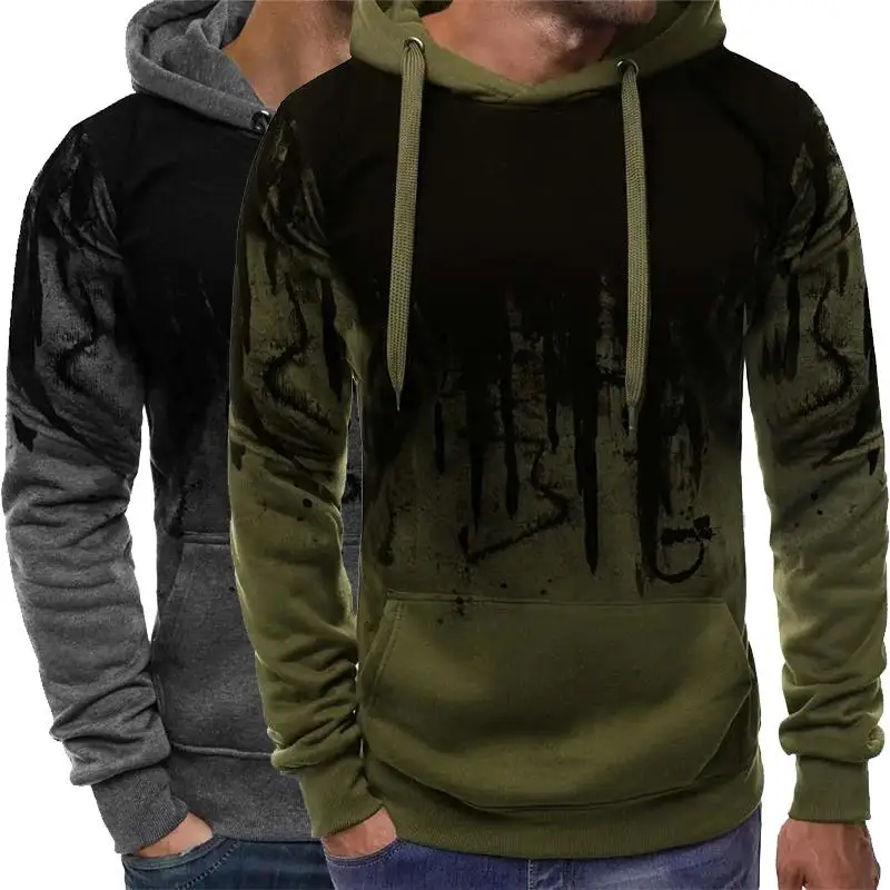 

2022 Autumn Hot Men's Gradient Hoodie Long Sleeve High Collar Hooded Sweatshirt Sports Fitness Gym Running Casual Pullover